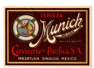 1930s Cerveceria Pacifico Brewery,  Mazatlan,  Sinaloa,  Mexico Munich Beer Label