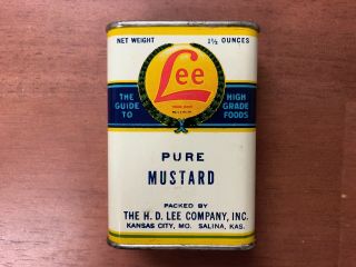 Vintage H.  D.  Lee Mercantile Salina,  Kansas Lee Brand Pure Mustard Tin Can Rare
