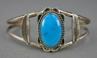 Fine Old Vtg Sterling Silver Navajo Indian Turquoise Cuff Bracelet