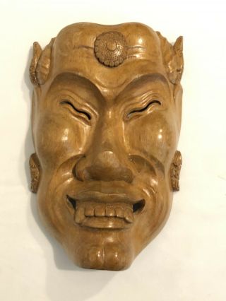 Vintage Asian Man Male Face Mask Art Sculpture Carved Wood Wooden Bali Carving
