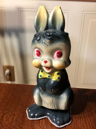 Vintage Ninohira Japan Wind Up Bunny Rabbit Toy Tin Litho And Plastic Moves Side