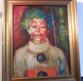 Circus Clown Oil Painting On Canvas Vintage 8 X 10 Vintage