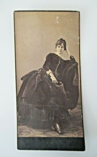 Antique Victorian Cabinet Photo Girl In Velvet Dress & Button Shoes