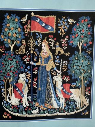 Medieval Cluny Tapestry Vintage Crewel Embroidery Kit 14x16 Unworked Unicorn