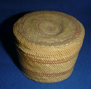 Native American Indian Basket With Lid Tight Weave Intricate