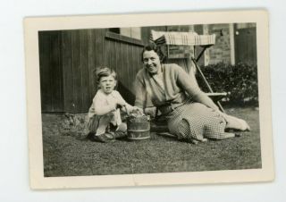 Boy Making Home Made Ice Cream With Hand Crank Vintage Snapshot Found Food Photo