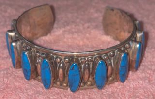 Vintage Sterling Silver & Turquoise Cuff Bracelet 7.  5 " Quality 30 Grams