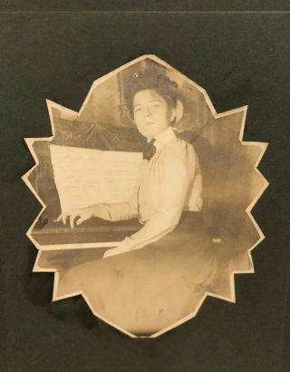 1910 Candid Photo Woman Seated At Piano With Sheet Music - Interesting Cutout