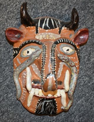 Very Old Pottery Mask/ Nr Devil/snakes?