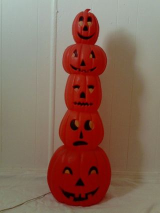 Vintage 1994 18 " Union Products Don Featherstone Lighted Pumpkin Totem Blow Mold