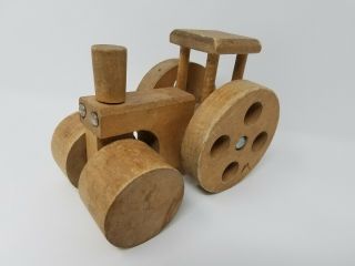 Vintage Creative Playthings Wooden Wood Toy Tractor Steamroller Made In Finland