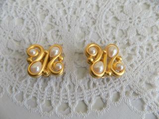 Vintage Givenchy Gold Tone Ear Clips With Faux Pearls