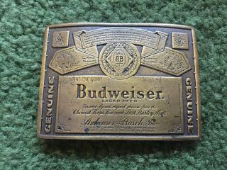 Vintage Budweiser Lager Beer Anheuser Busch Label Brass Belt Buckle