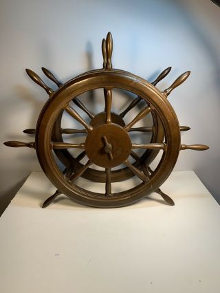 Vintage Ship’s Wheel Helm Nautical Decor Hellerware Tiki Bar Wine Rack Rum Stand
