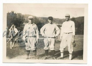 Baseball Players In Uniforms With Mitts/gloves On A Field Old Sports Photo