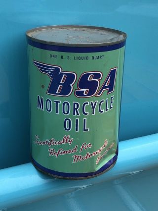 Vintage Bsa Motorcycle Motor Oil One Quart Metal Oil Can - Full Nos