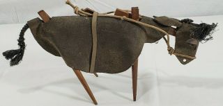 Vintage Israel Frank Meisler Wooden & Leather Donkey Figure