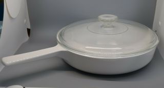 Corning Ware Large Range Toppers White Skillet Fry Pan W Glass Lid N10b Vintage