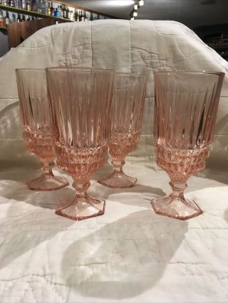 4 Vintage Fostoria Heritage Pink 7 1/4 " Water Glasses Goblets