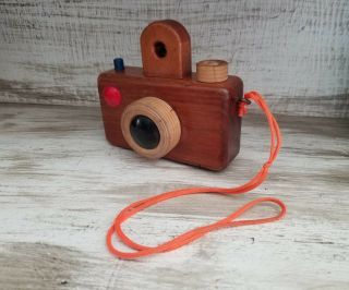Vintage Toy Wood Camera With Neck Cord Made In San Diego,  Ca Usa