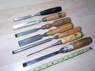 7 Vintage Wood Chisels Good User Tools Mifer,  Sorby,  Ashley Iles & More