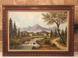 Large Vintage Oil Painting Mountain Landscape Framed Signed By Gregor