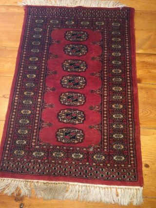 Vintage Hand - Woven Bokhara 25 " X 37 " Wool Carpet Single Row Center J420