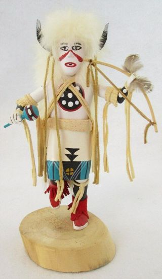 White Buffalo Dancer 7 - 3/4 " Kachina Doll Handmade Native American,  Signed A.  J.
