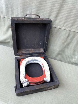 Vintage Diamond Duluth Double Ringer Horseshoes W Homemade Carry Case Red White