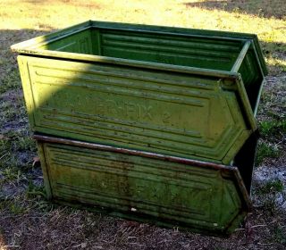 2 Vintage Metal Parts Bin Stacking Storage Stack Nesting Box Industrial Decor