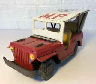 Vintage Tin Friction Military Police Jeep Toy Mp Japan