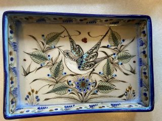 Ken Edwards Ke Tonala Mexico Stoneware Handpainted Tray Bird Floral 10”x7”