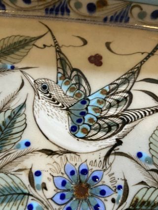 Ken Edwards KE Tonala Mexico Stoneware Handpainted Tray Bird Floral 10”x7” 2