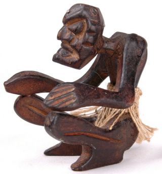 Wooden Hand Carved Man Squating Figure Art Native African Tribal - Nail Head - 4.  75”