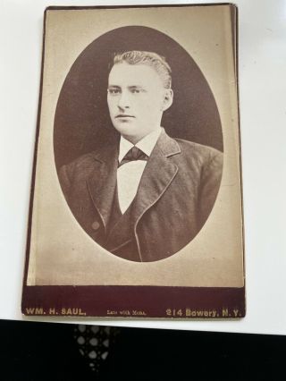 Vtg.  Cabinet Card Photo Handsome Well Dressed Young Man - Wm.  H.  Saul - Bowery,  Ny