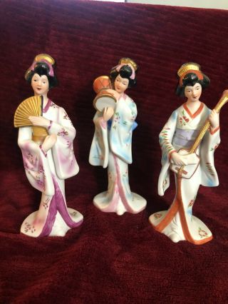 Vintage Capodimonte Porcelain Geisha Ladies Figurines,  Set Of 3