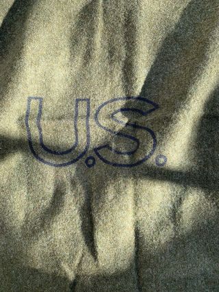 Vintage Us Army Wool Blanket Olive Green 82 X 64 W Logo Field Bed Military Usgi