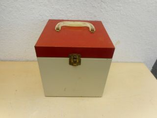 Vintage Amfile Platter - Pak Red & White Metal Storage Carry Case With 45 Rpm 