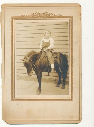 M1562 Old Mounted Photograph Of Little Boy On Pony Horse Cute Pic 6x4 1/2