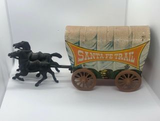 Vintage T.  Cohn 95 Fort Superior Playset Santa Fe Trail Wagon And Horses Tin
