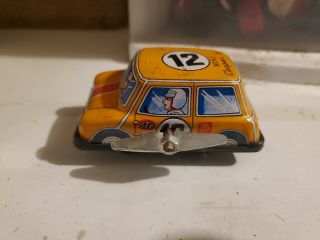Vintage Tin Toy Wind Up Key Yellow Mini Cooper S Car Made In Japan