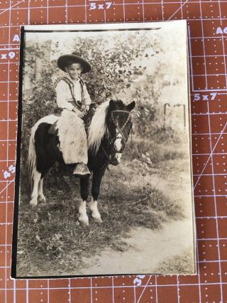 1930s Sepia Tone Photo Young Cowboy In Chaps On Pony
