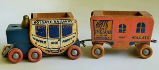 Vintage Holgate Railway Rodeo 1001 & Cow Boys & Indians Train Cars Pull Toy