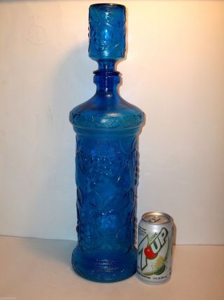 Vintage Italian Art Glass Decanter Bottle Turquoise Blue 19.  5 " Apples Cherries