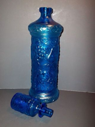 Vintage ITALIAN Art Glass DECANTER Bottle TURQUOISE BLUE 19.  5 
