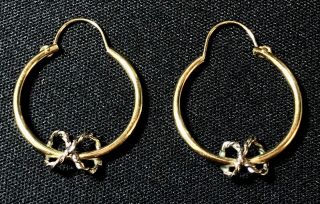 Vintage Estate 14k Yellow & White Gold Hoop Earrings Pierced 1.  2 Grams