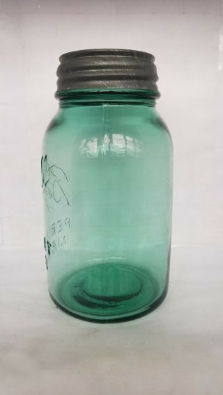 Vintage Apple Green Ball Perfect Mason Quart Jar w/Zinc Lid 2