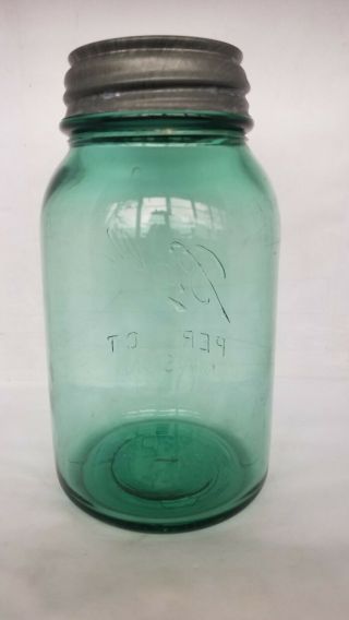 Vintage Apple Green Ball Perfect Mason Quart Jar w/Zinc Lid 3