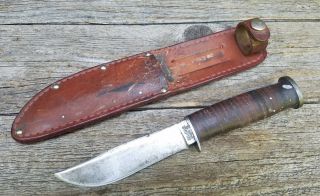 Vintage Ka - Bar Hunting Knife & Leather Sheath - Kabar Olean,  N.  Y Usa Fixed Blade