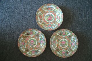 Set Of 3 " Canton Rose " Chinese Porcelain Butterfly Medallion Plates 7 1/2 "